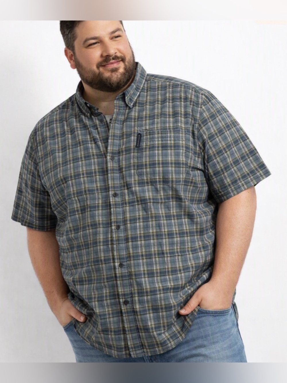 Columbia Men’s Button Up Shirt in Blue/Yellow Plaid Sz 2XL T
